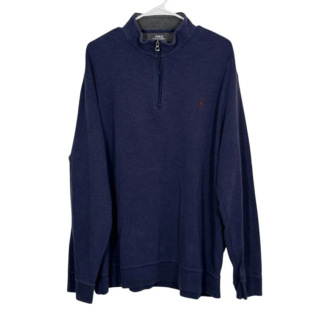 Polo Ralph Lauren Mens XXL Blue Heather 1/4 Zip Pullover Pony Logo Soft Sweater